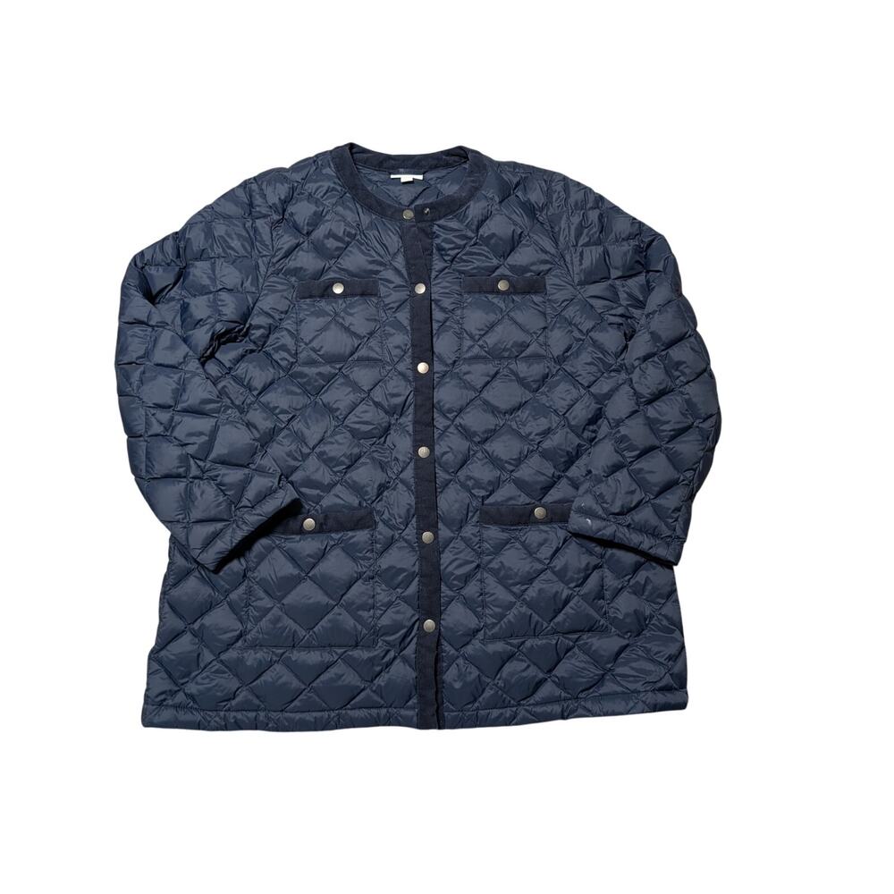 J.Jill Down Women's Navy Blue Down Diamond Quilted Coat Puffer Jacket LG Petite